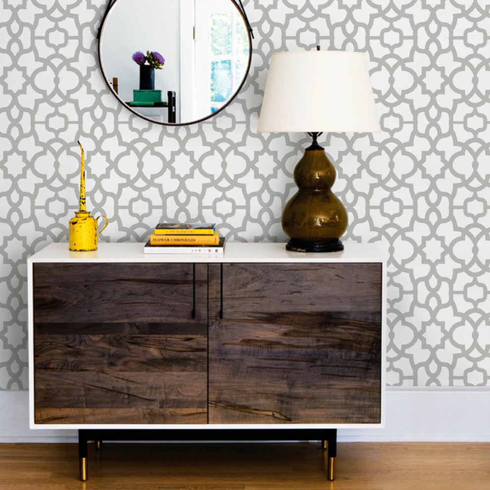 Trellis Peel and Stick Vinyl Wallpaper, Light Gray, 24"w X 108"h