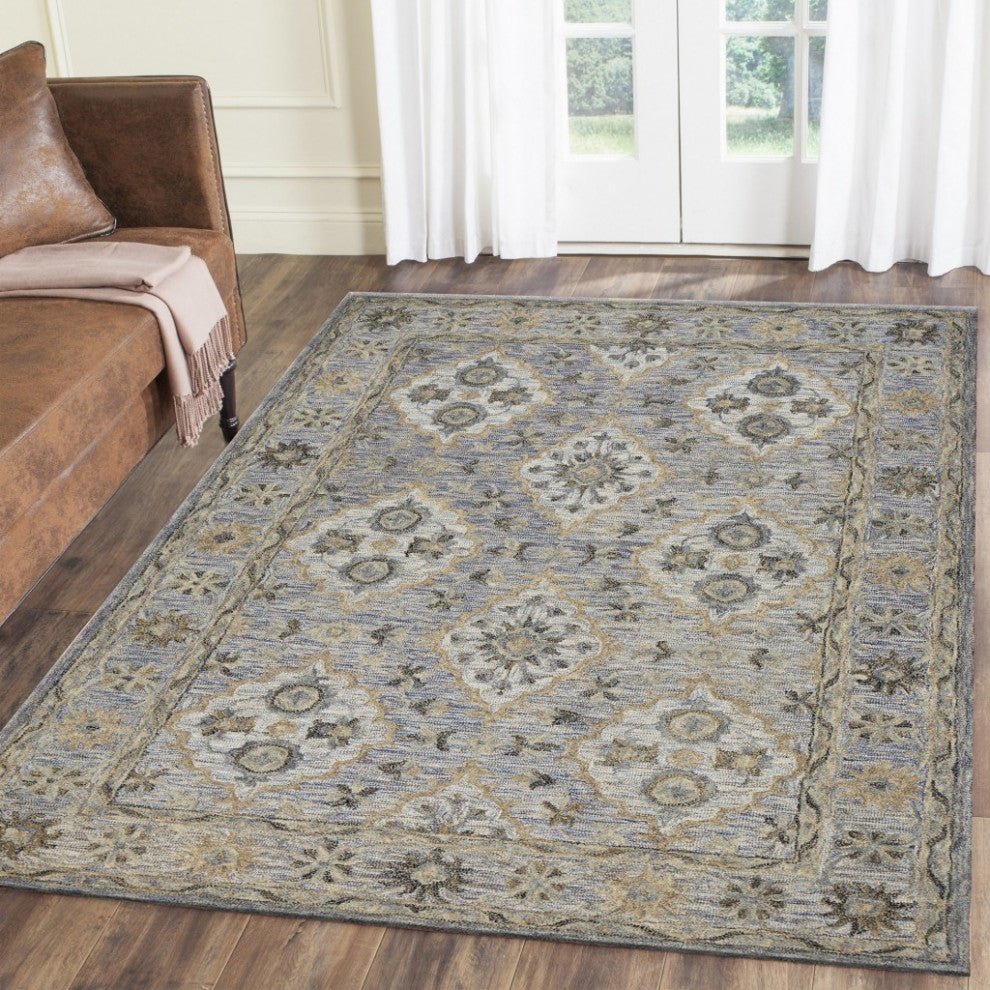 5" x 8" Blue and Tan Traditional Area Rug