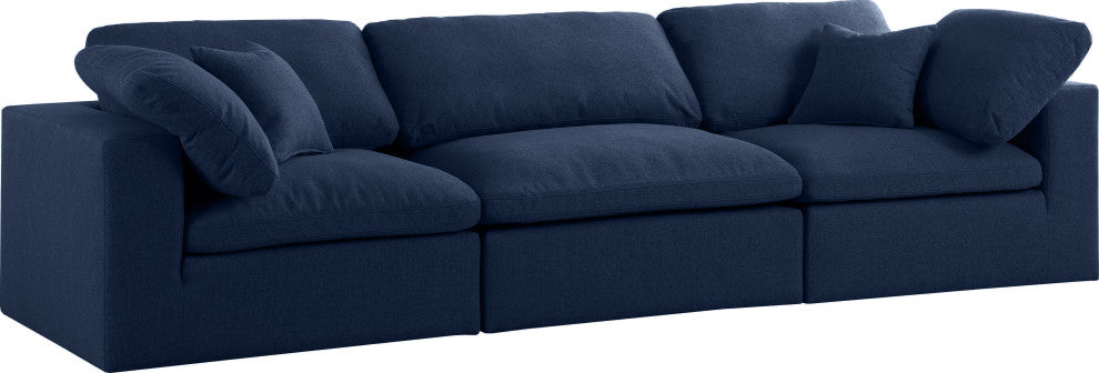 Serene Linen Textured Fabric Deluxe Comfort 3-Piece Modular Sofa, Navy