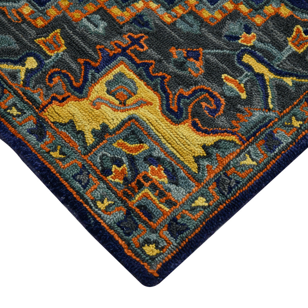 Boho Evreux Area Rug, Blue and Orange, 5'' x 8'', Medallion