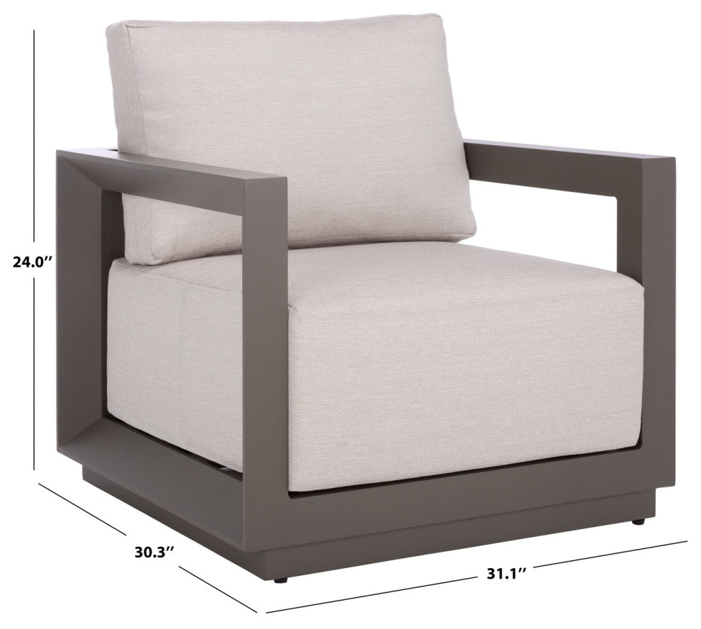 Safavieh Couture Donaldo Aluminum Outdoor Chair, Dark Grey/Beige