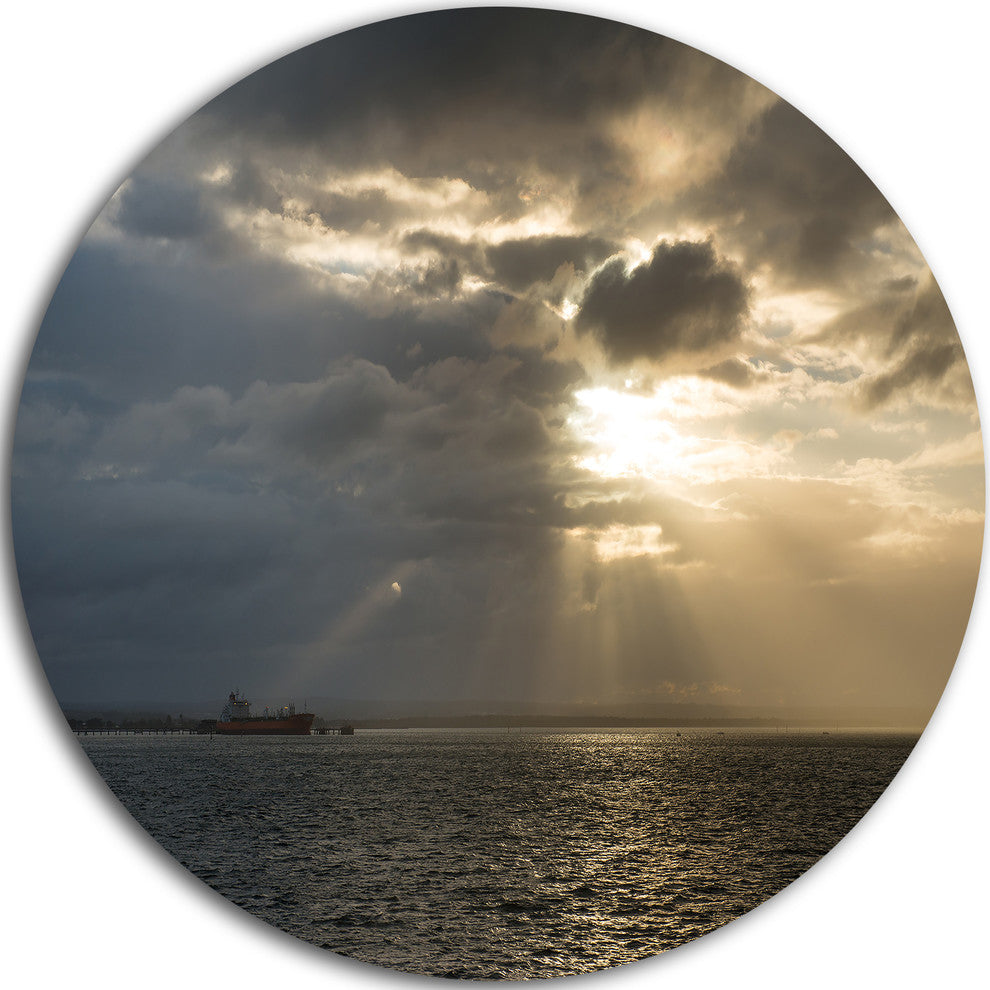 Beautiful Cloudy Sunset At Australia Beach, Round Metal Wall Art, 11"