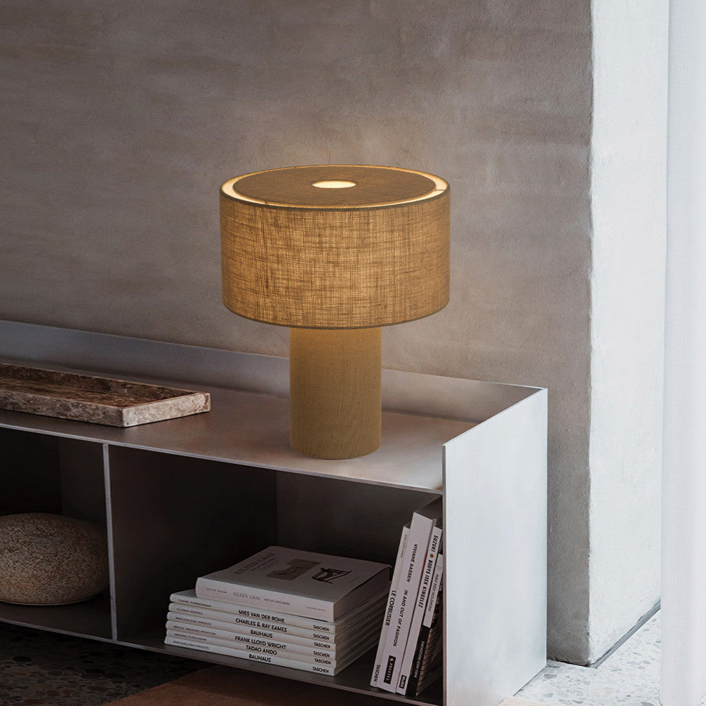 Moonlight Table Lamp - Woven Burlap Shade, Dimmer Switch