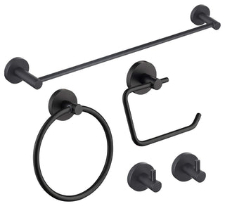Circular 5-Piece Bathroom Hardware Set, Matte Black
