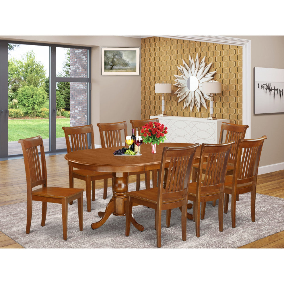 Plpo9-Sbr-W 9-Piece Dining Room Set For 8-Dining Table With 8 Dining Chairs