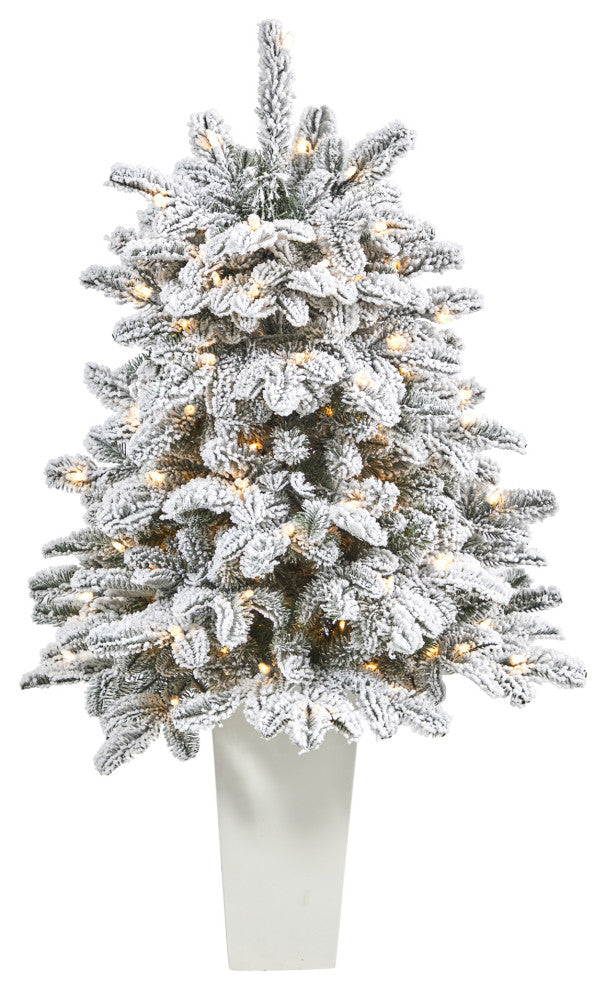 44" Flocked North Carolina Fir Faux Xmas Tree W/White Lights & Bendable Branches