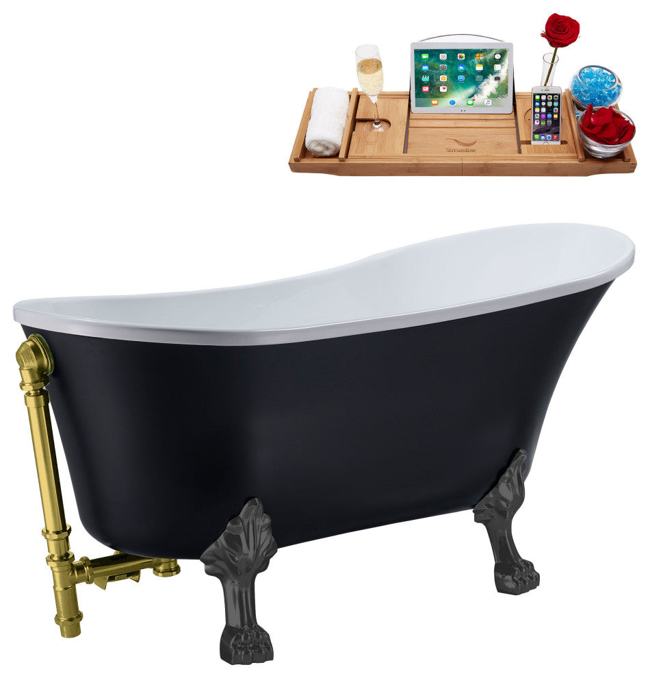 63" Streamline N353BGM-BGL Soaking Clawfoot Tub and Tray With External Drain