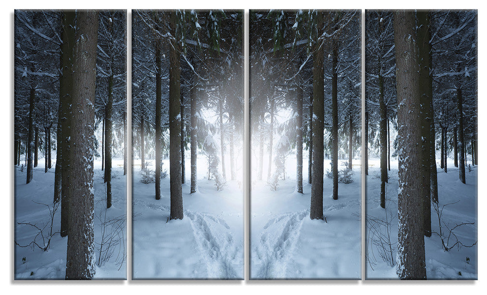 Winter Forest with Dark Woods, Landscape Canvas Art Print, 48"x28", 4 Panels