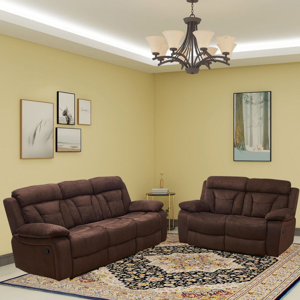 Betsy Furniture 2-Piece Microfiber Reclining Living Room Set, Brown