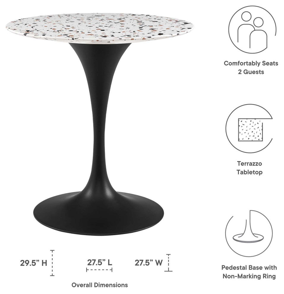 28" Dining Table, Round, White Black, Metal, Modern, Bistro Hospitality