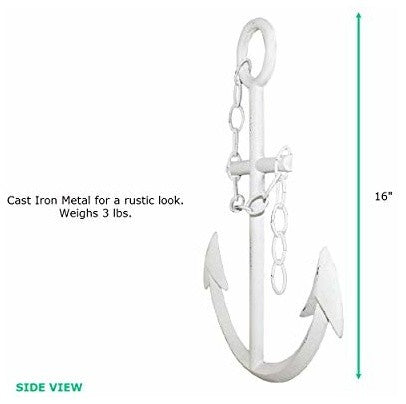 18" Cast Iron Anchor Wall Decor, White