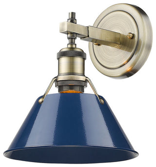 Golden Orwell 1 Light Bath Vanity, Aged Brass, Navy Blue Shade