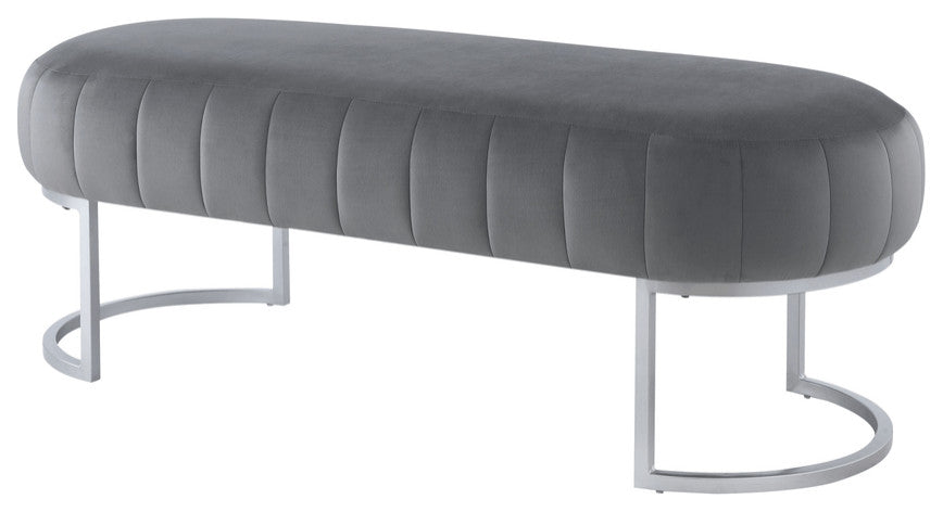 53" Gray Upholstered Velvet Bench