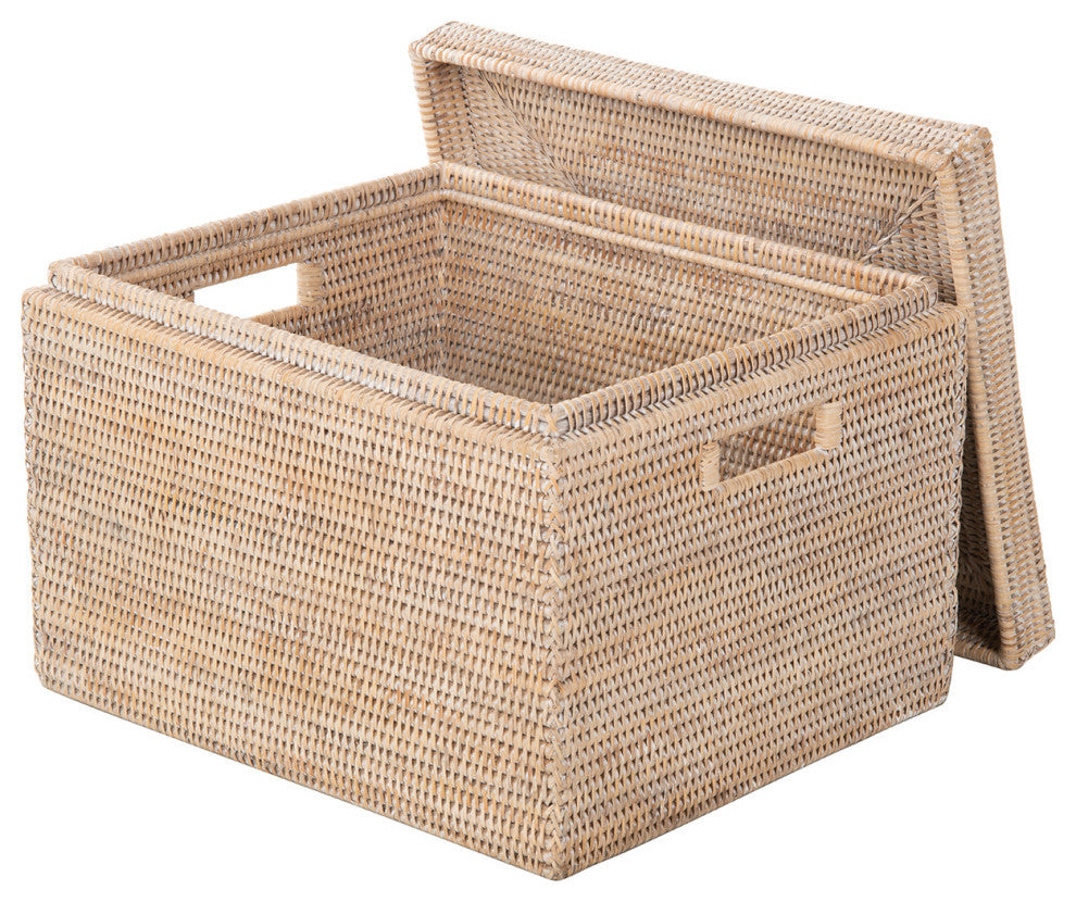 La Jolla Rattan Rectangular  Storage Box, White Wash