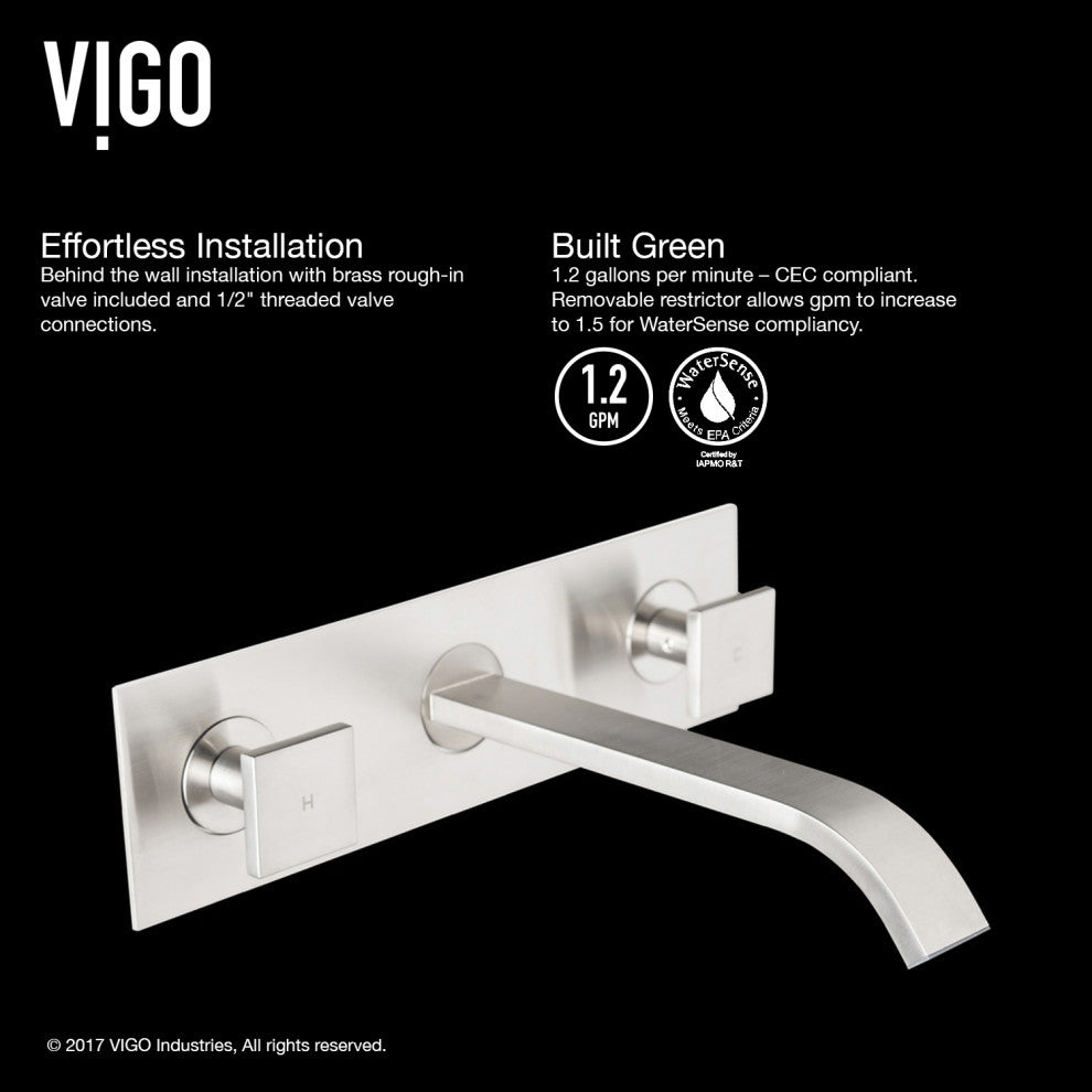 VIGO Titus 3" H 2-Handle Wall Mount Bathroom Faucet, Brushed Nickel