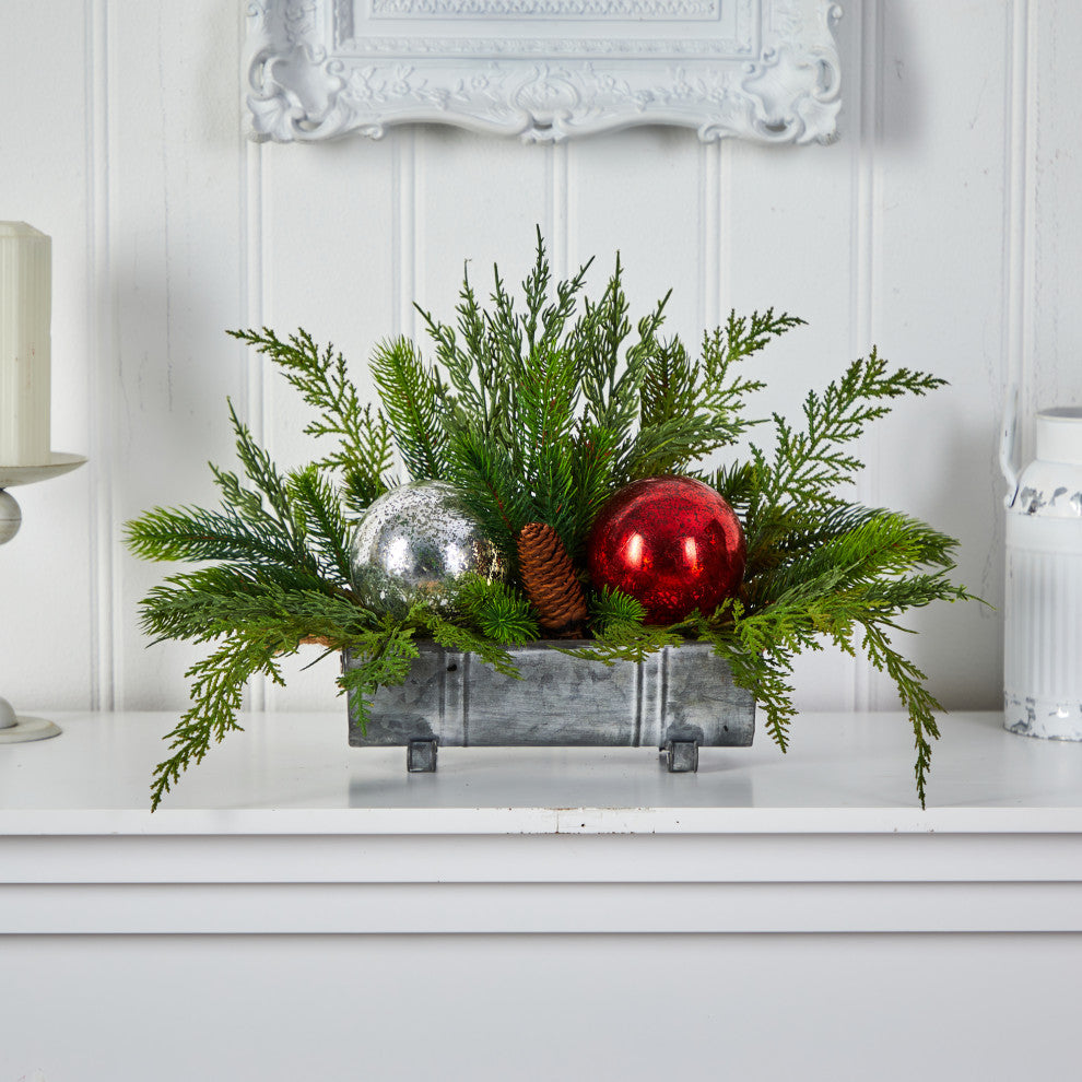 18" Holiday Winter CedarPine Artificial Table Christmas Arrangement
