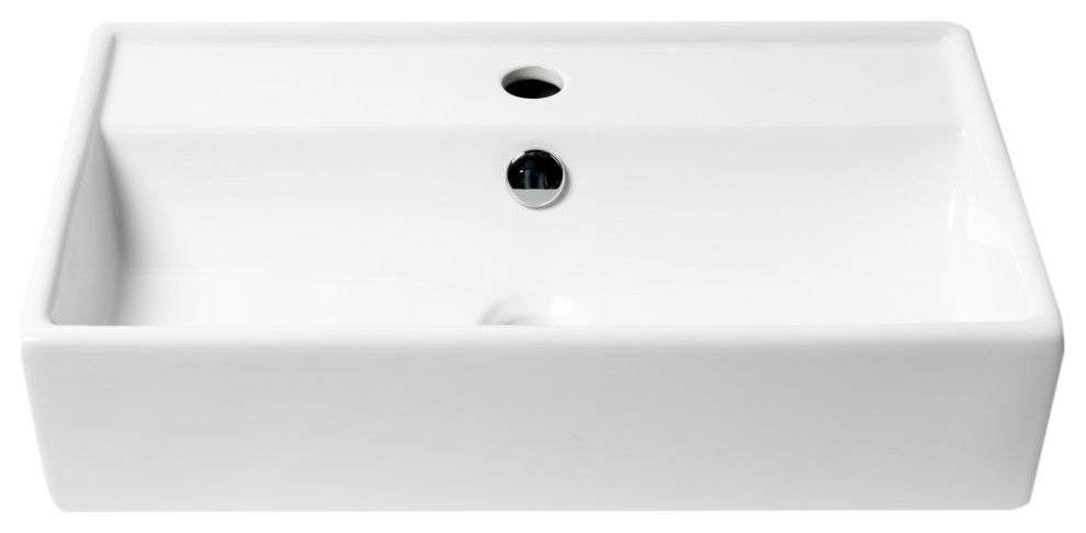 White 22" Rectangular Wall Mounted Ceramic Sink With Faucet Hole