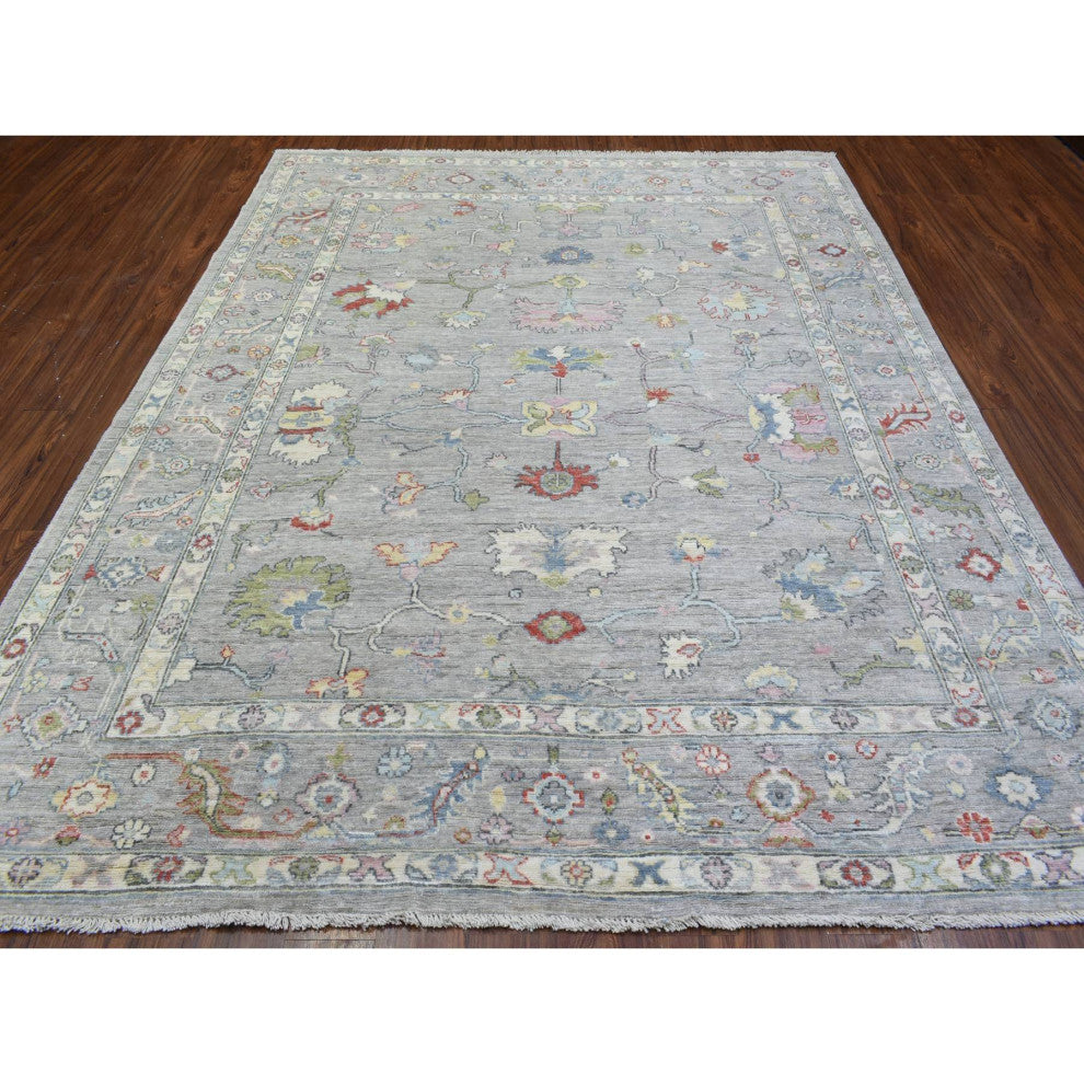Light Gray, Hand Knotted Afghan Angora Oushak, Soft Wool Rug, 8'1"x10'1"