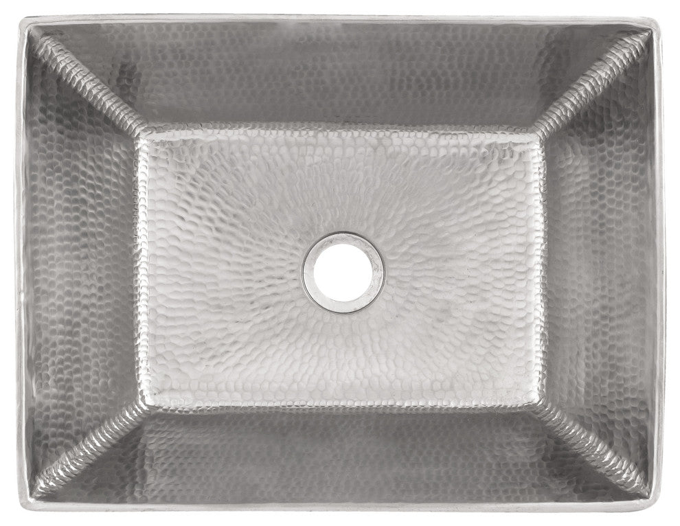 17" Rectangle Wired Rim Vessel Hammered Copper Sink, Nickel