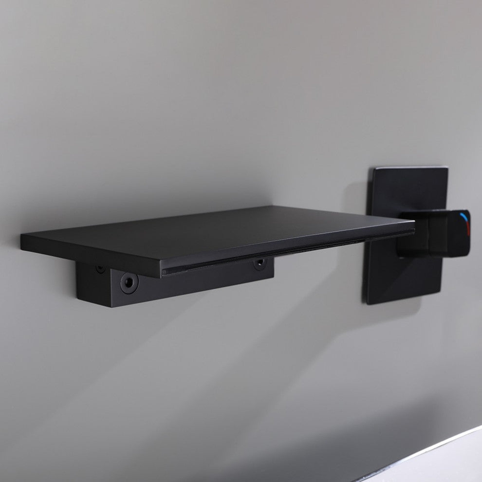 Waterfall Wall Mount Bathroom Sink Faucet Single Knob Solid Brass Matte Black