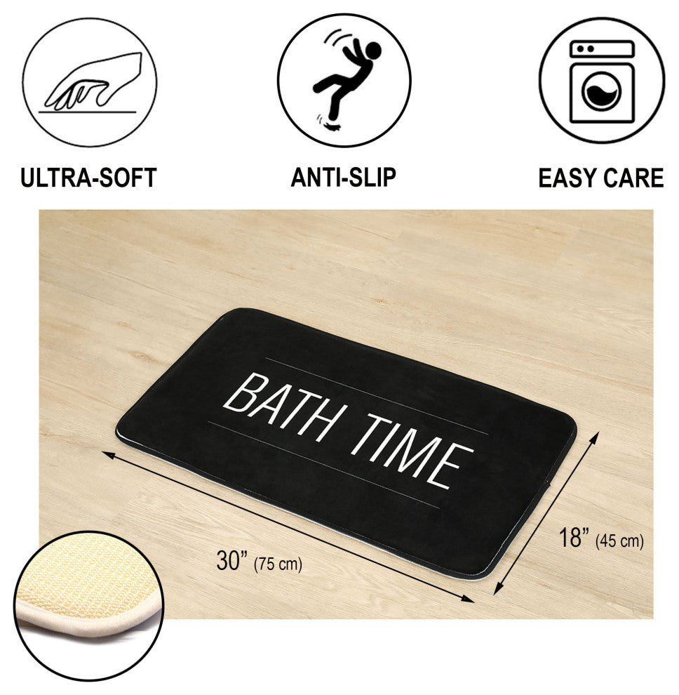 Bathroom Accessories Bath Time Collection, Black, Set Bathmat and Contour Rug
