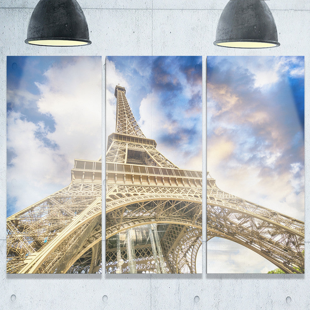 "Sky Over Ground View Paris Eiffel Tower" Metal Wall Art, 3 Panels, 36"x28"