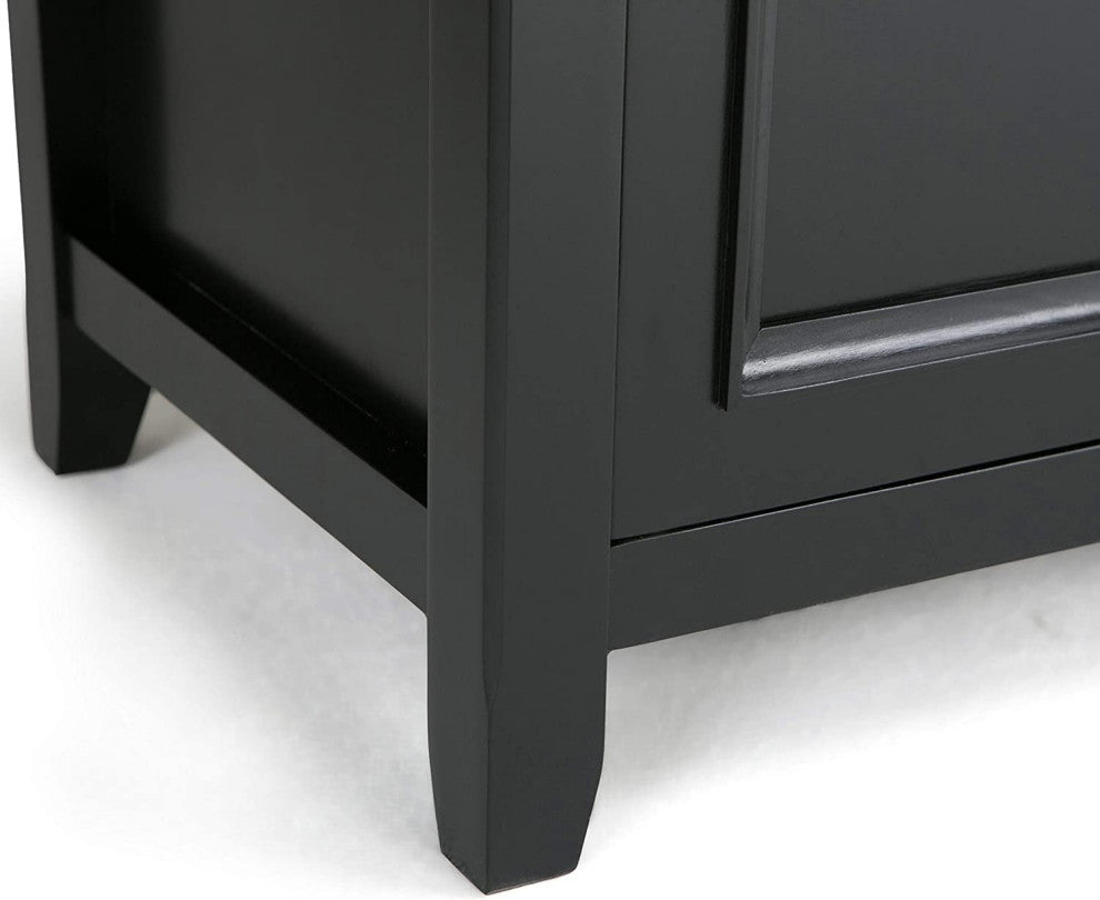 Transitional Black TV Stand, Open Shelves & Side Cabinets With Doors