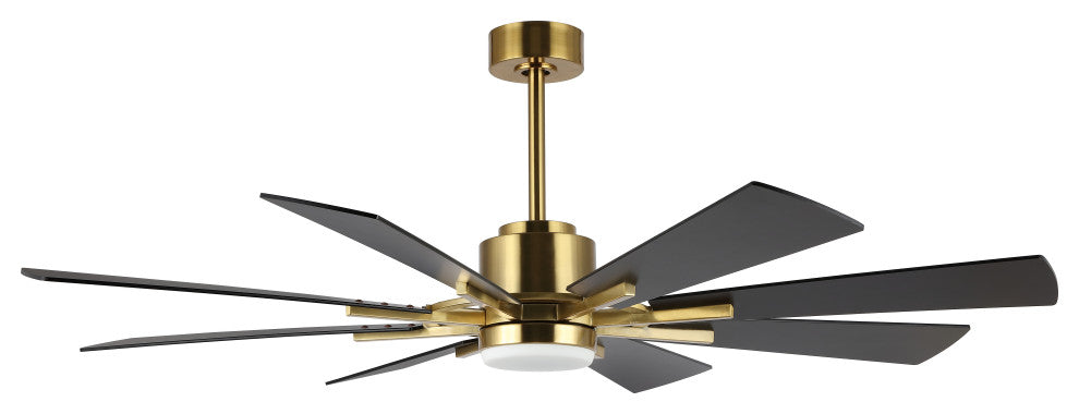 60" Reversible 8-Blade LED Ceiling Fan With Remote and Light, Gold/Black