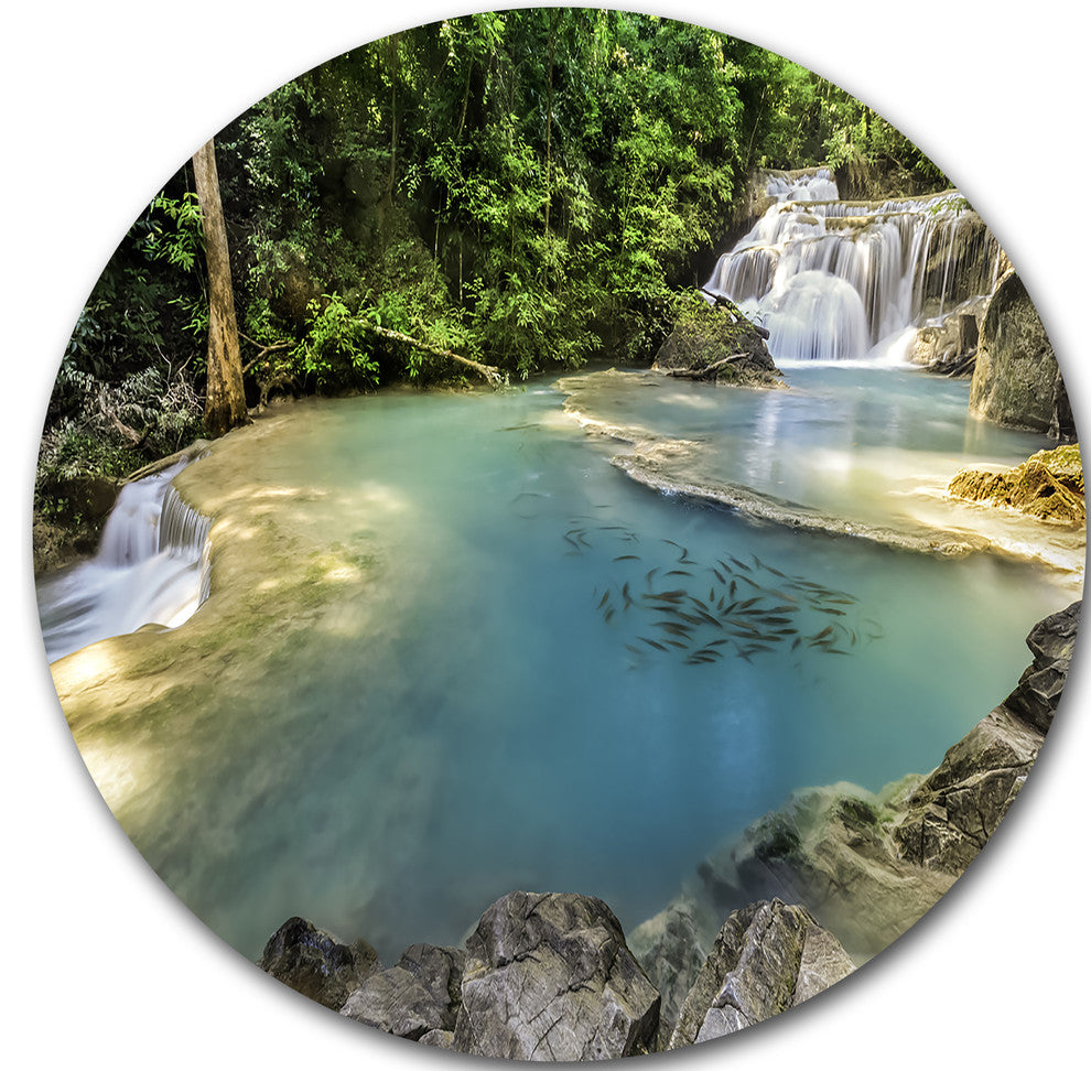 Erawan Waterfall Top View, Photography Large Disc Metal Wall Art, 23"