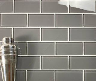 Metro 3" x 6" Glossy Glass Subway Wall Tile,Pebble Gray, Sample