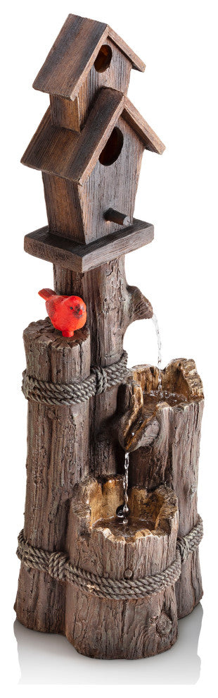 35" Tall Outdoor 3-Tier Birdhouse Water Fountain Yard Art Decor