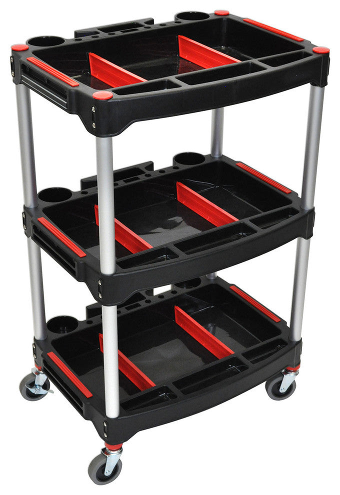 Luxor 3-Shelf Mechanics Tool Storage Cart, Red/Black