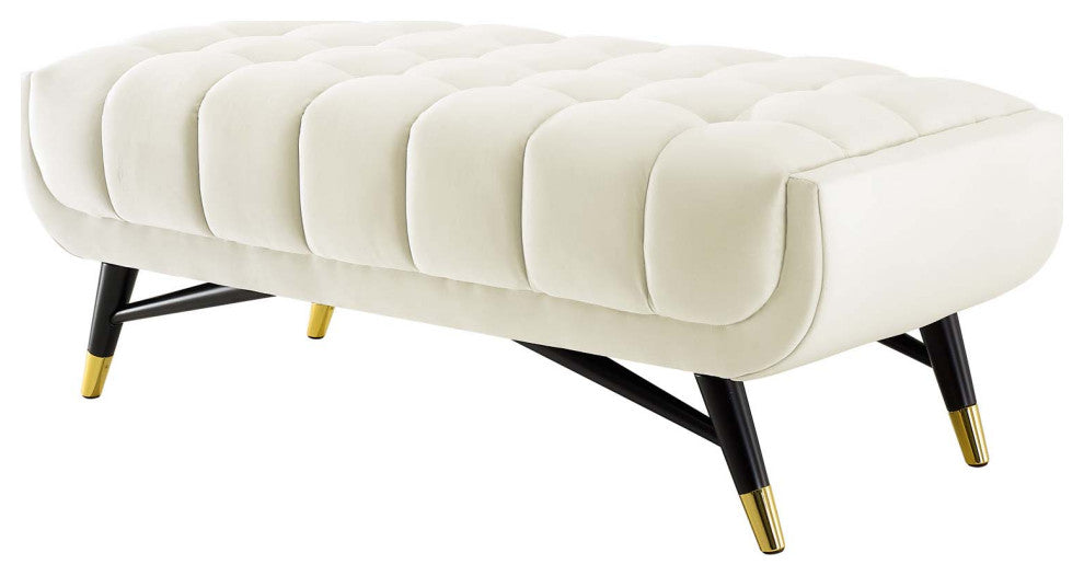 Accent Chair Bench, Velvet, Ivory White, Modern, Living Lounge Hotel Hospitality