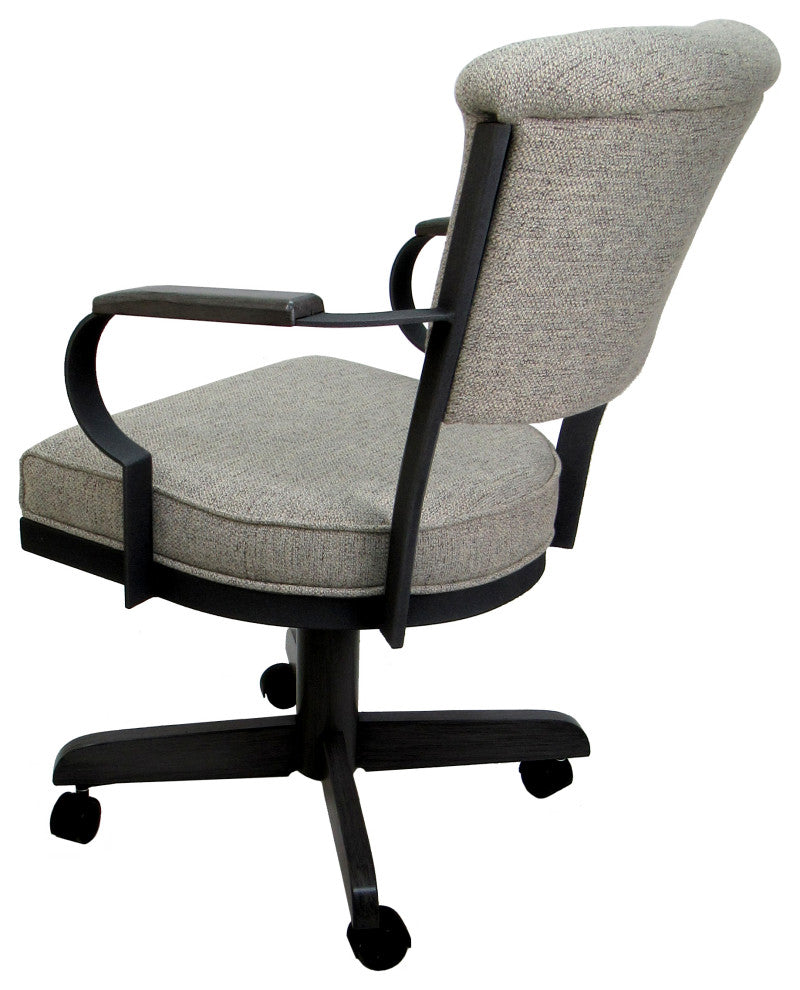 Miami Swivel Metal Caster Chair Wood Armrests - Pitt Base, Portwood Ash - Black