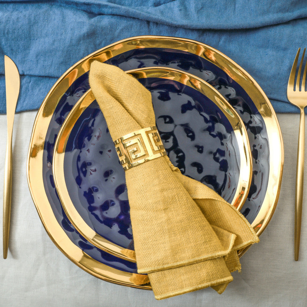 Stone Lain Florian Porcelain 16 Piece Dinnerware Set, Navy Blue