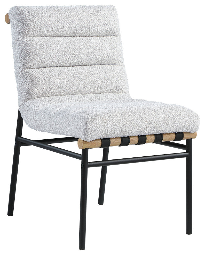 Burke Upholstered Dining Chair (Set of 2), Cream, Boucle Fabric, White Oak Veneer Metal Dowel