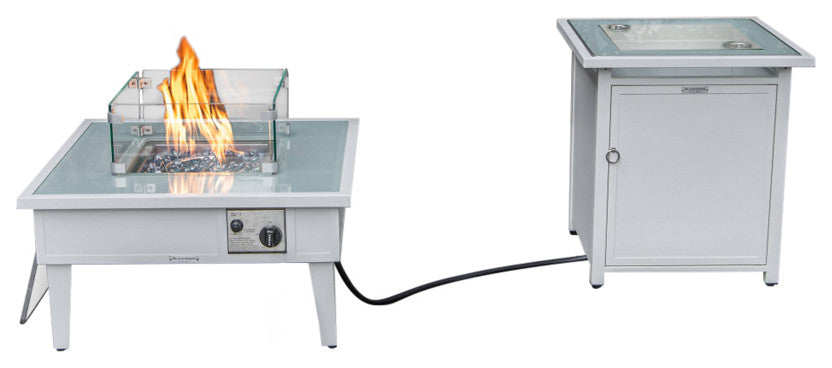 LeisureMod Walbrooke Square Fire Pit Table and Tank Holder, White