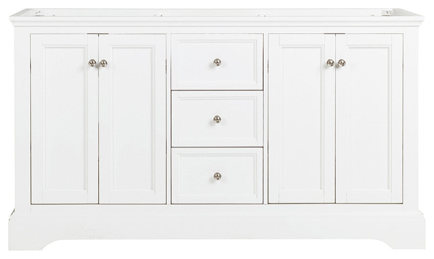 Windsor Matte White Traditional Double Sink Bathroom Cabinet, 60"