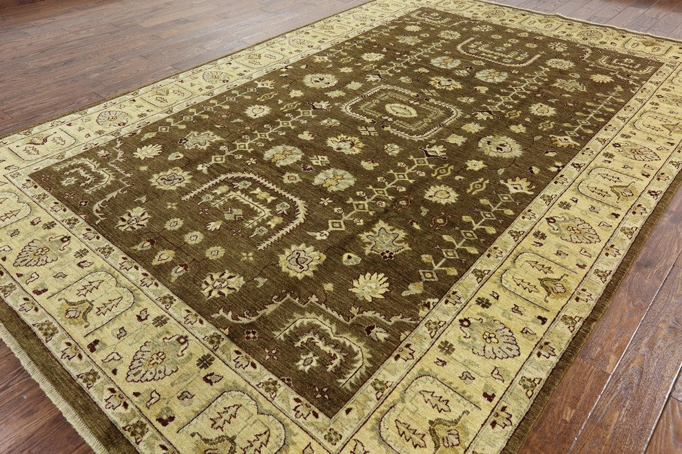 Handmade Oushak Peshawar Chobi Wool Hand-Knotted Rug, 8'x12'