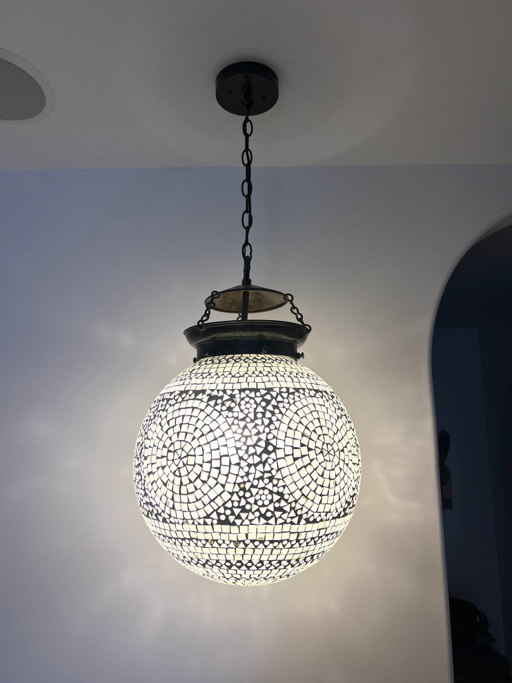 White Mosaic Globe Lantern, Large