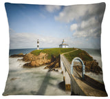 Cloudy Illa Pancha Lighthouse Seashore Photo Throw Pillow, 18"x18"