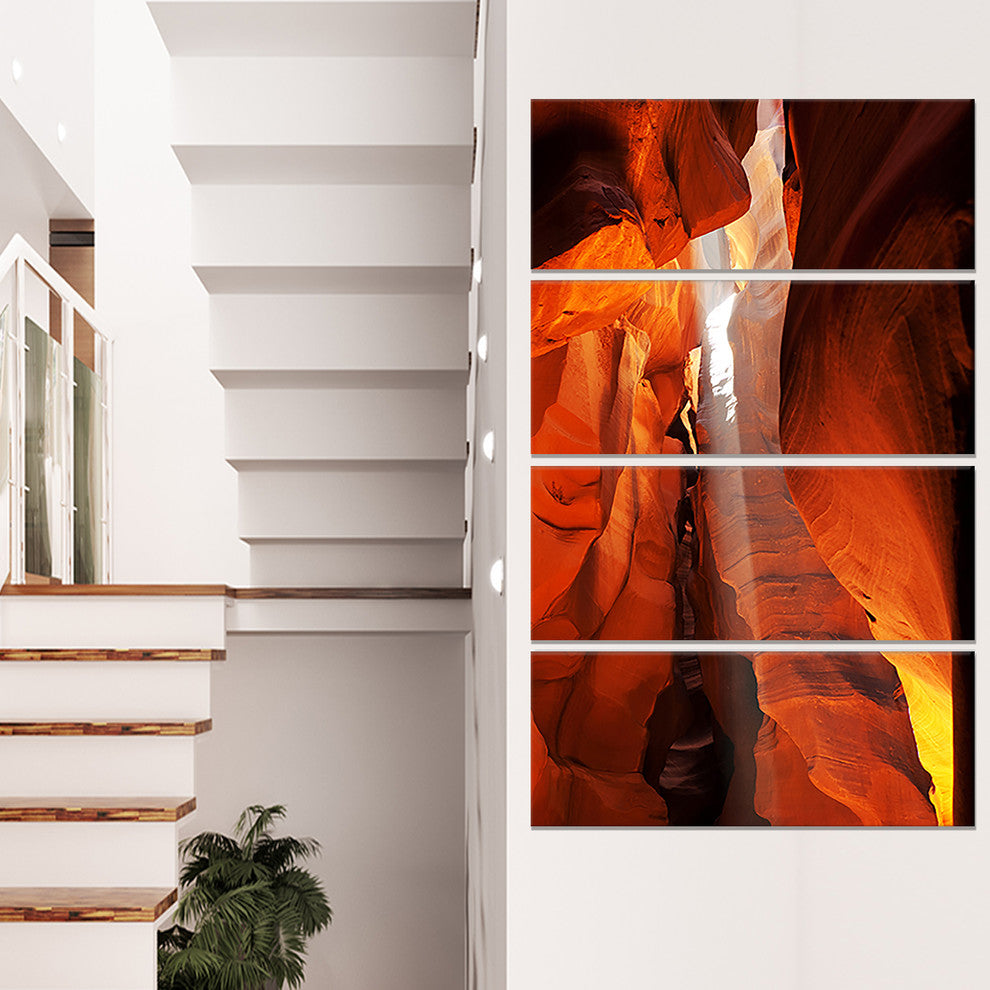 Antelope Canyon in Sunlight Rays, Landscape Canvas Art, 28"x48", 4 Panels