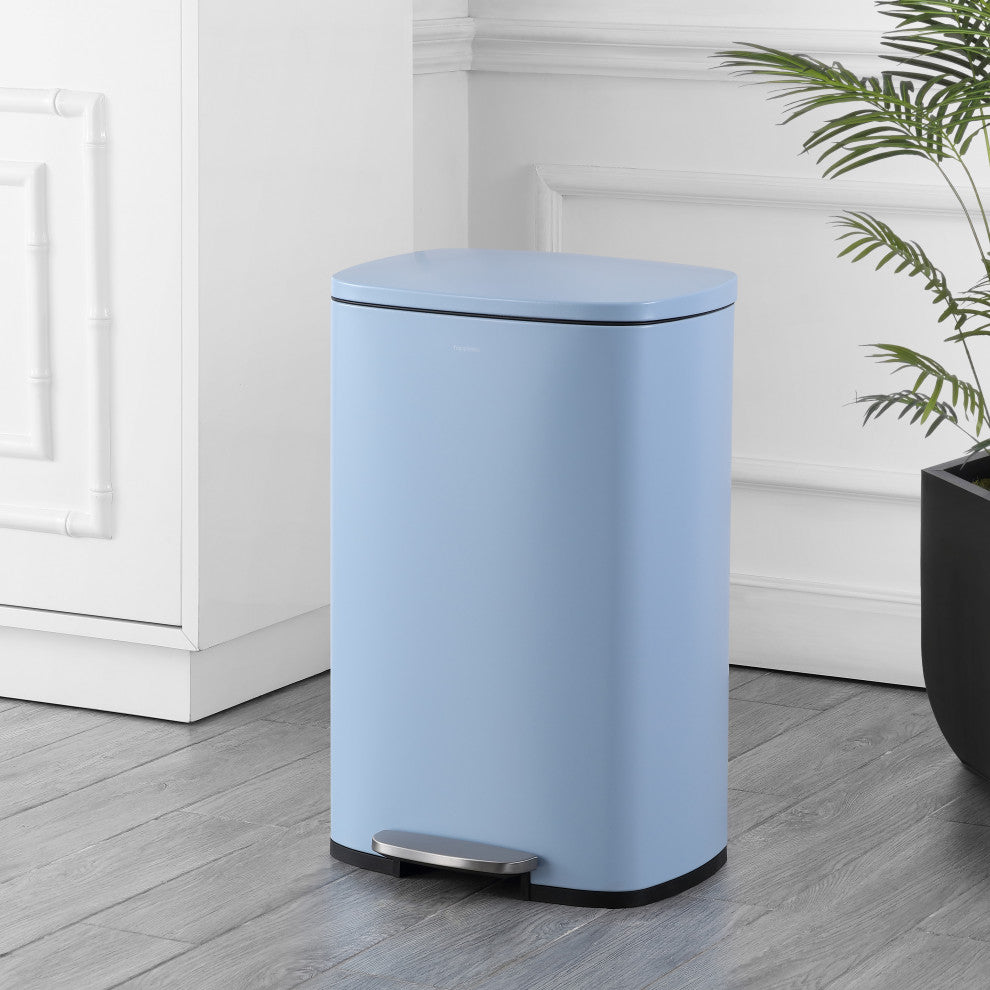 Connor 13-Gallon Trash Can With Soft-Close Lid and Mini Trash Can, Sky Blue