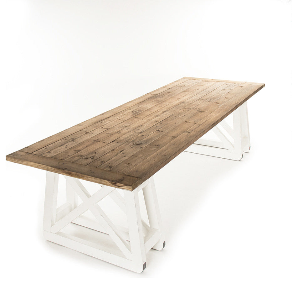 Edger French Country Rustic Natural Wood Top With White Legs Dining Table