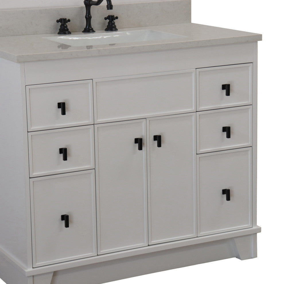39" Single Sink Vanity, White Finish With Engineered Stone Top
