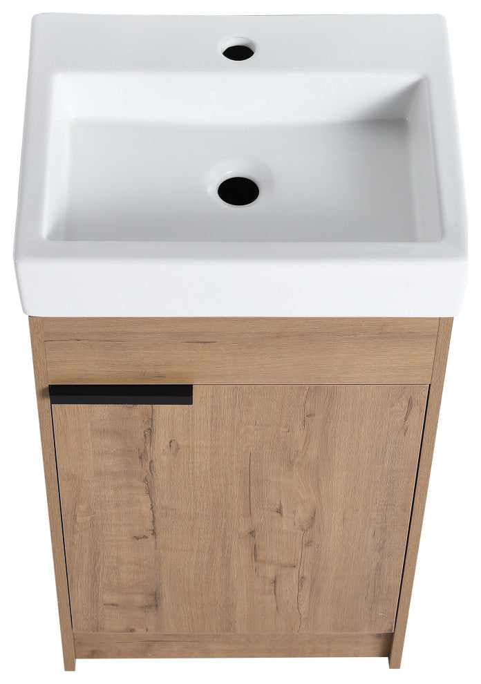 18x15., Bath Vanity, Imitative Oak With White Ceramic Top and Basin