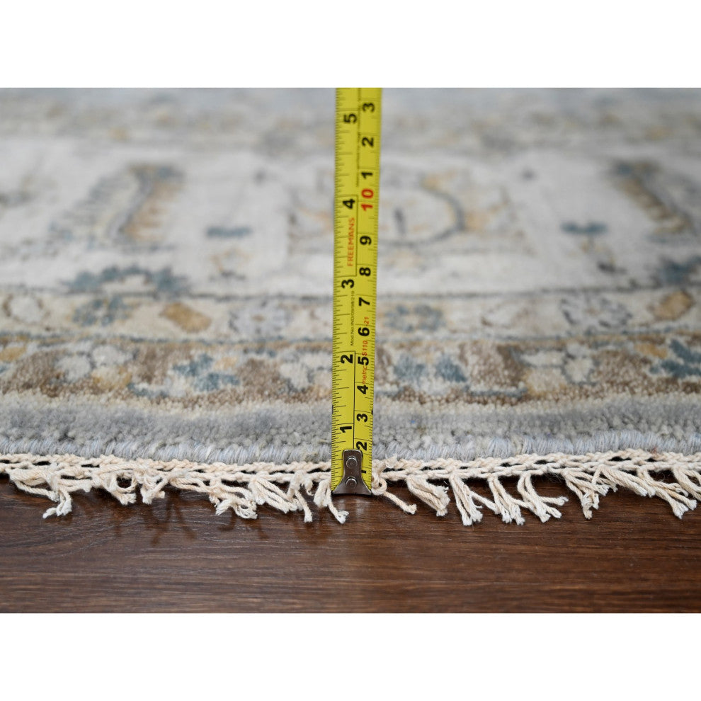 Blue Gray Hand Knotted Karajeh Design Wool Round Oriental Rug, 8'10"x9'
