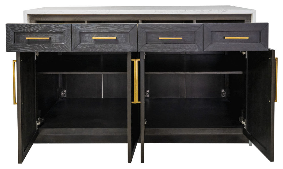 Palisade 60" Kitchen Island, Dark Oak, Engineered Marble
