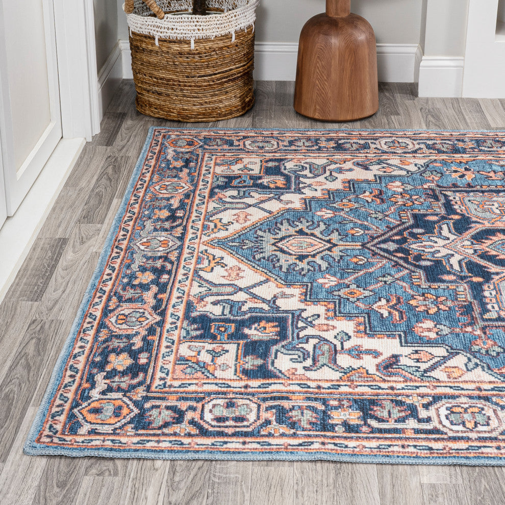 Cirali Ornate Large Medallion Machine Washable Indoor Area Rug, Blue/Beige, 3 X
