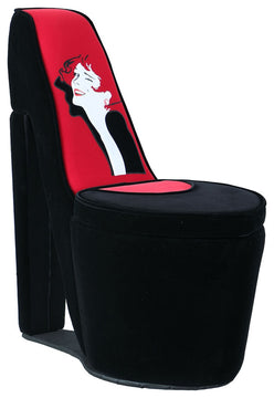Glam Black and Red Contempo Lady Faux Suede High Heel Shoe Shaped Storage Chair